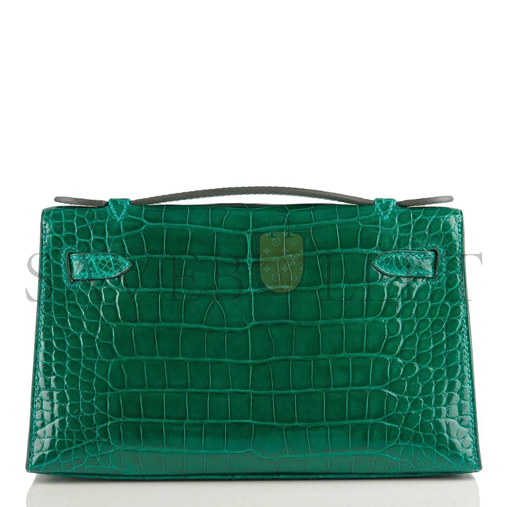 H**mes master emerald shiny alligator mini kelly pochette (22*14*7cm)